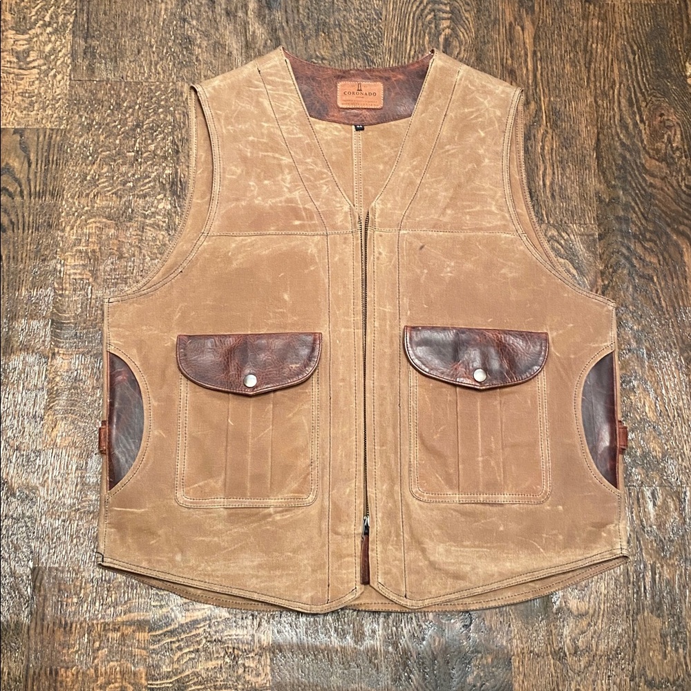 Men’s Coronado Brown Waxed Canvas and Leather Vest